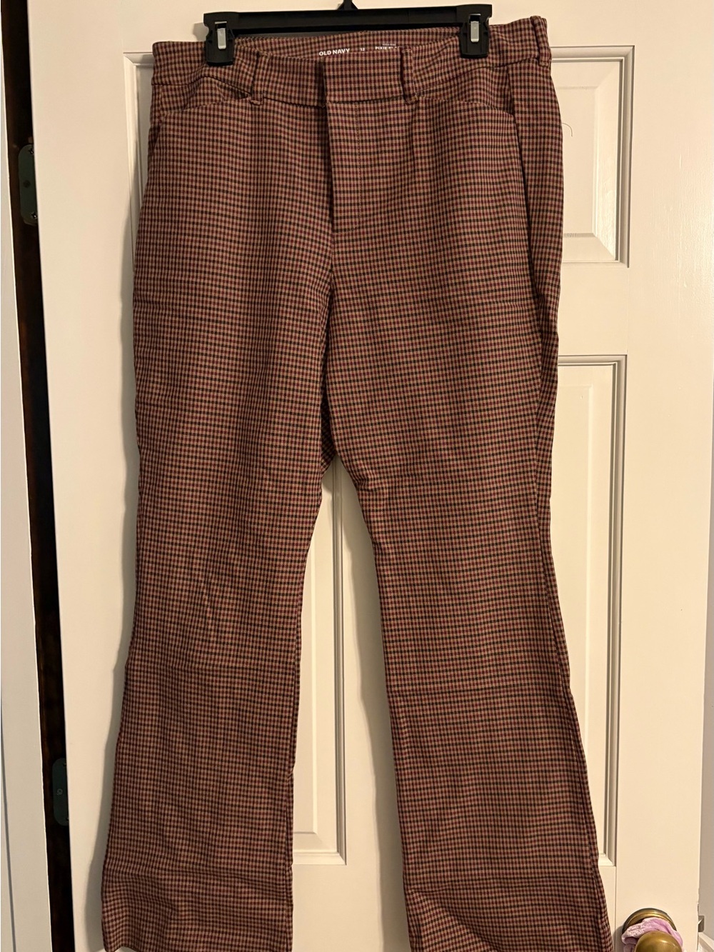 Old Navy Brown and Black Micro-Check HighRise Pixie Flare Pants